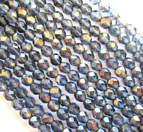 Lot of 25 6mm Czech Glass beads - Montana blue luster fire polished faceted round glass beads C0005