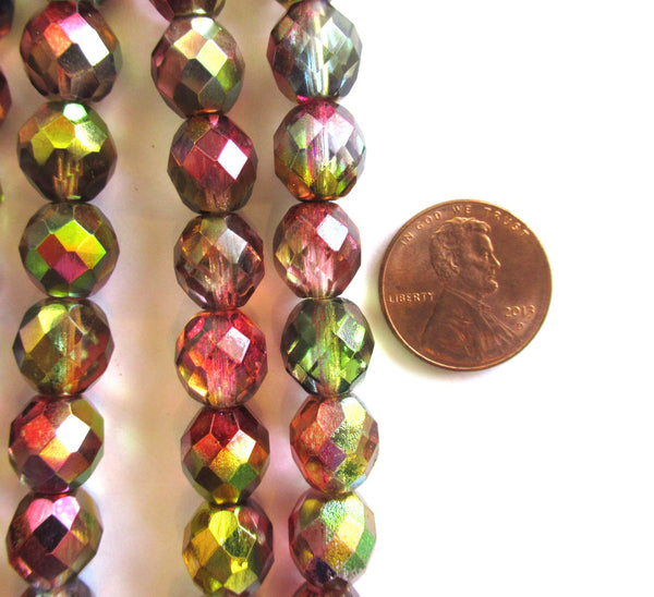 Ten Czech glass fire polished faceted round beads - 10mm tutti frutti AB color mix beads C0077