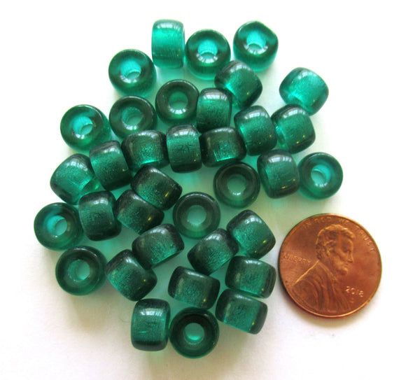 25 9mm Czech glass beads - teal blue green pony or roller beads - large hole crow beads - C0099