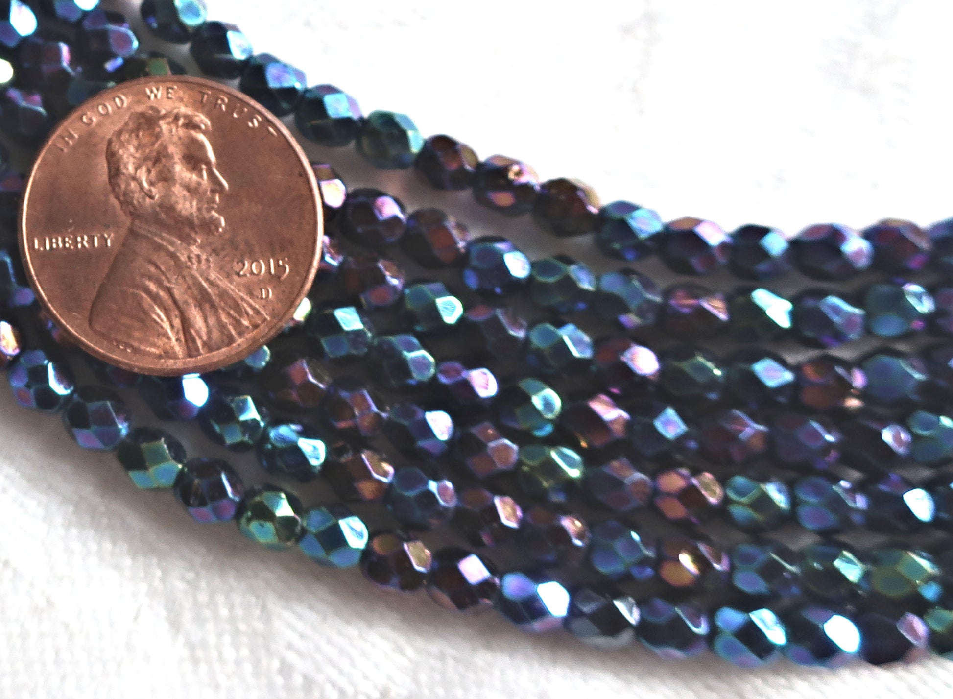 Lot of 50 4mm Blue Iris Czech glass beads, round faceted firepolished beads, C1650 - Glorious Glass Beads