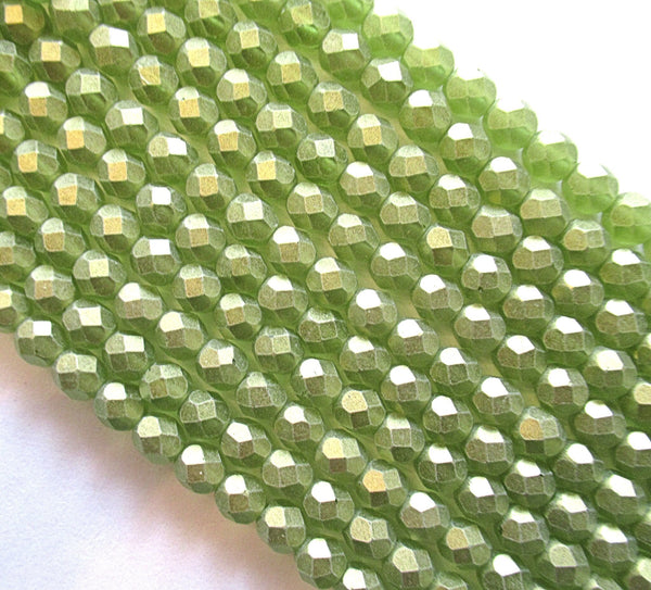25 6mm Czech glass beads - sueded gold olivine faceted fire polished beads - C0004
