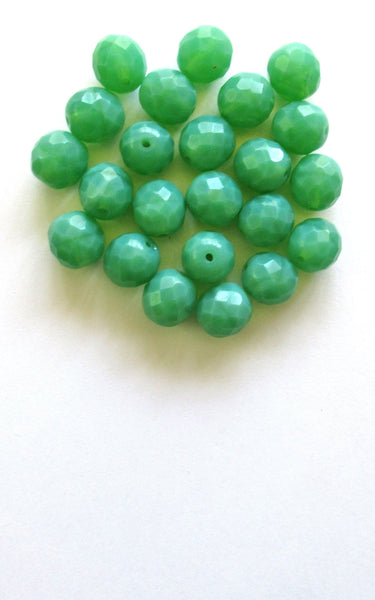 Ten 12mm Czech glass beads - jade green opal beads - faceted round fire polished beads C0077