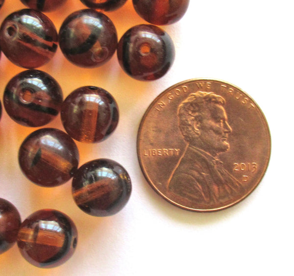 Lot of 25 8mm Czech glass druk beads - tortoise shell brown smooth round druks, C0023
