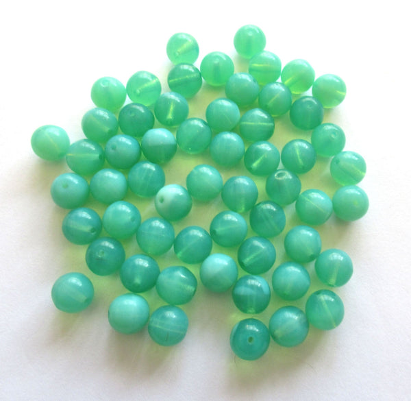 Lot of 25 8mm Czech glass druks - translucent jade green opal smooth round druk beads C0034