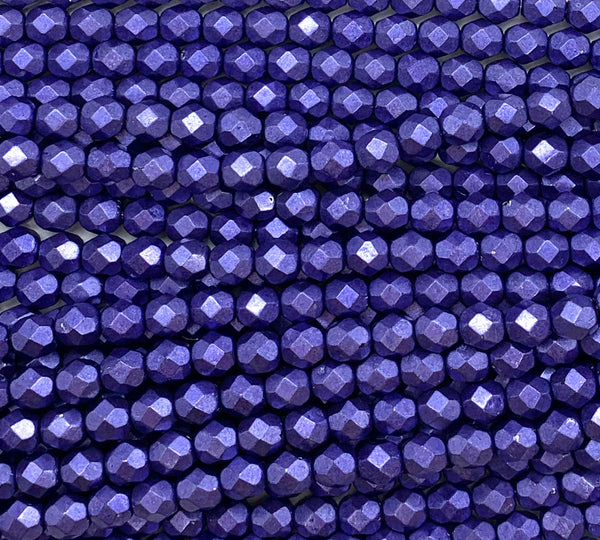 25 faceted round Czech glass beads - 6mm fire polished metallic purple or saturated ultra violet beads - C0045