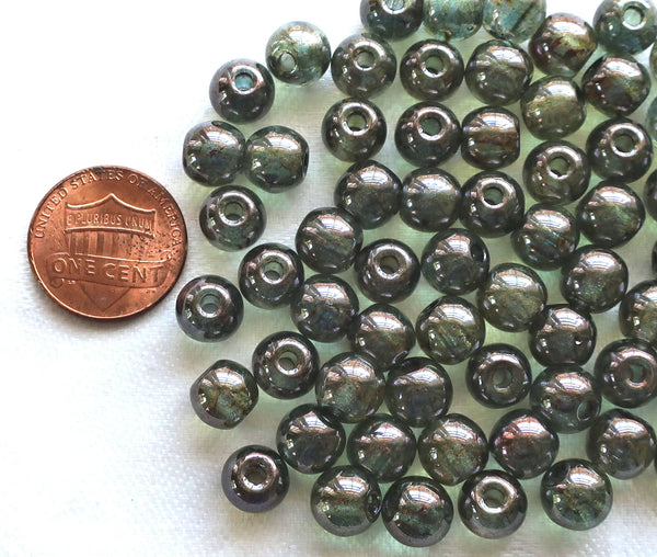 25 8mm Czech glass big hole beads, Lumi Green smooth round druk beads with 2mm holes C20101 - Glorious Glass Beads