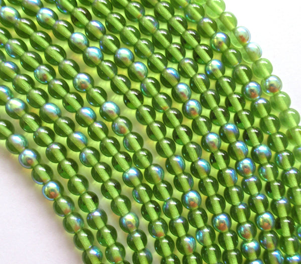 50 6mm Czech glass druks - olivine olive green AB smooth round druk beads - C0037