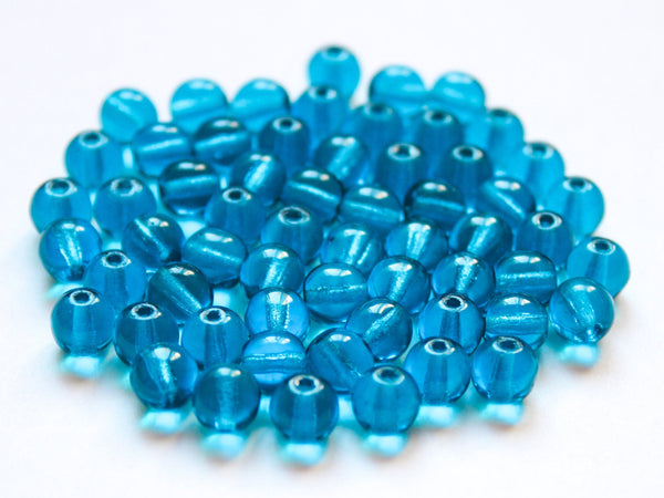 50 6mm Czech glass beads - Capri blue - smooth round druk beads C0092