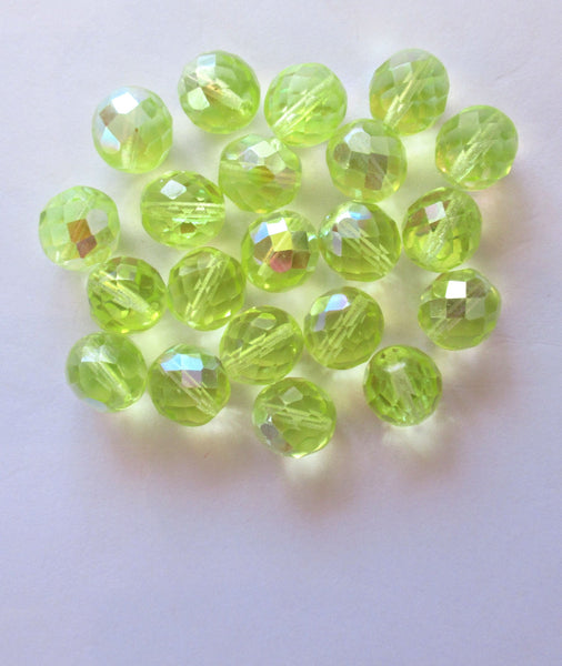 Ten Czech glass fire polished faceted round beads - 12mm jonquil yellow ab beads C00211