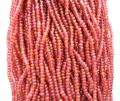 24 grams Czech glass seed beads - 6/0 matte deep rose pink AB Preciosa Rocaille seed beads - C0077