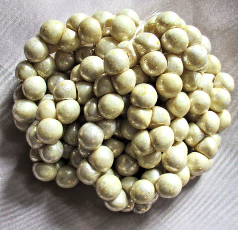Lot of 30 8 x 9mm Czech glass mushroom or button beads - opaque off white with a mercury finish - neutral pressed glass beads C4725
