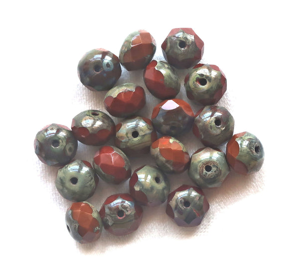25 Czech glass faceted puffy rondelle beads, opaque rusty red & orange picasso mix, 6 x 8mm rustic, earthy, rondelles, sale price 55101 - Glorious Glass Beads