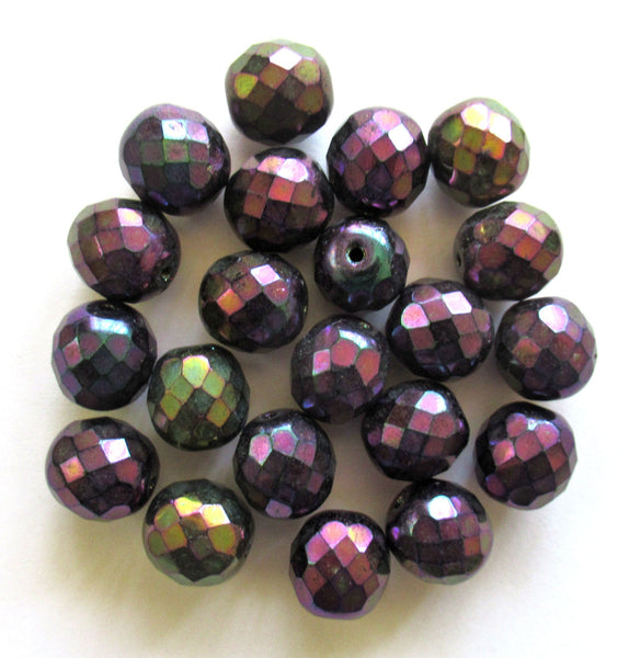 Ten Czech glass fire polished faceted round beads - 12mm purple iris beads C0089