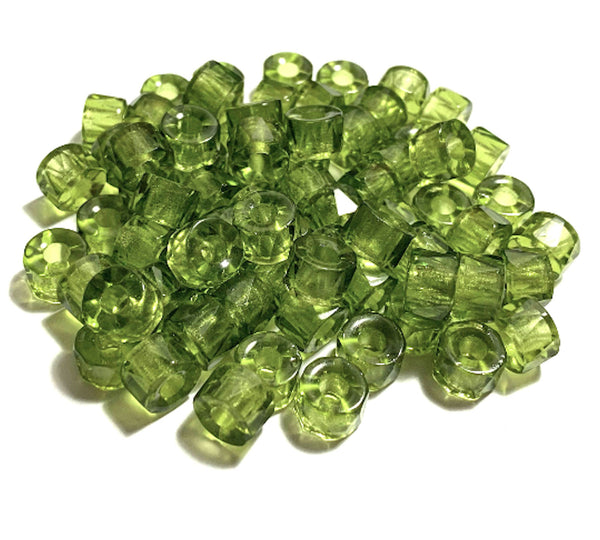 Lot of 25 9mm Czech glass faceted pony or roller beads - olivine olive green - large hole glass crow beads C0931