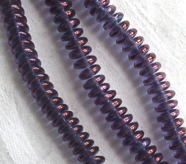 Lot of 50 6mm Czech glass rondelle beads, luster transparent amethyst. purple flat spacers or rondelles C8601