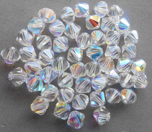 Lot of 24 6mm Crystal AB Czech Preciosa bicone beads, faceted glass crystal AB bicones C4801