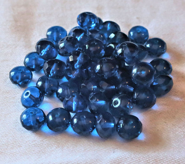 Lot of 25 6 x 9mm capri blue faceted puffy rondelle beads - transparent blue Czech glass rondelles C6625