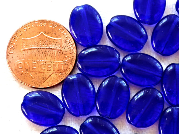 25 cobalt blue flat oval Czech Glass beads, 12mm x 9mm pressed glass beads C7525 - Glorious Glass Beads