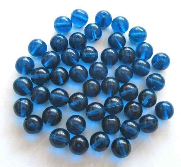 25 8mm Czech glass druk beads - Capri Blue smooth round druks C0062
