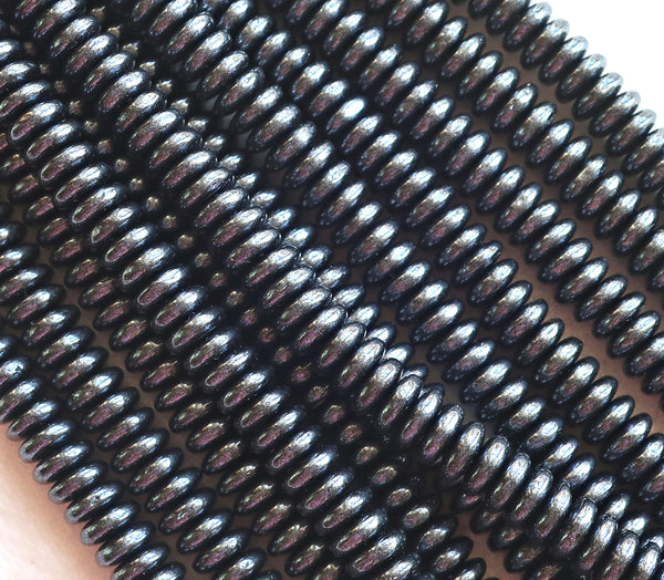 Lot of 50 6mm Czech glass rondelle beads, metallic hematite gray flat spacers or rondelles C7601 - Glorious Glass Beads