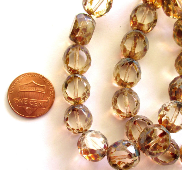 Six 12mm round faceted table cut Czech glass beads - crystal clear picasso 2 cut window beads - chunky statement beads 00131