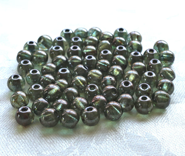 25 8mm Czech glass big hole beads, Lumi Green smooth round druk beads with 2mm holes C20101 - Glorious Glass Beads