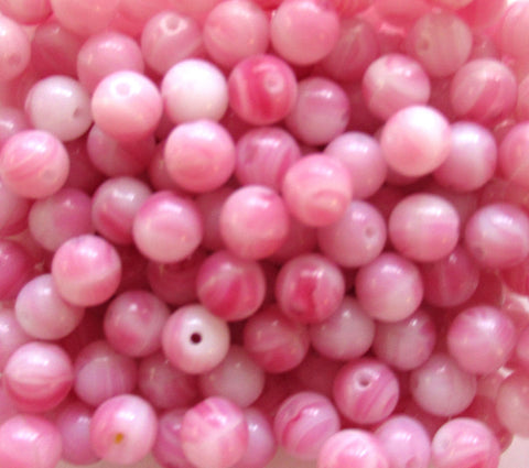 lot of 50 6mm Czech glass beads - opaque pink & white marbled druks - smooth round druk beads C0015