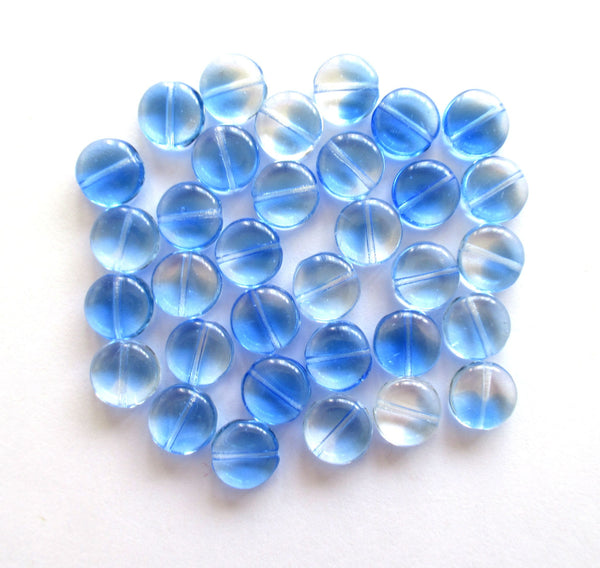 20 Czech glass coin beads - 10mm sapphire blue & crystal disc beads C0055