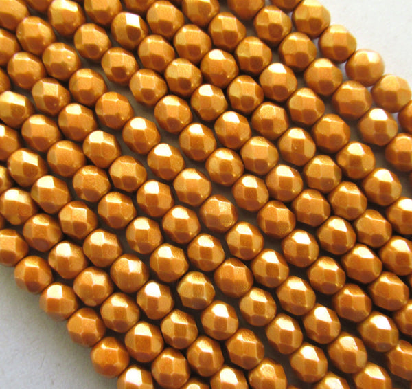 25 6mm Czech glass beads - Halo Ethereal Sandalwood faceted fire polished orange beads - C0026