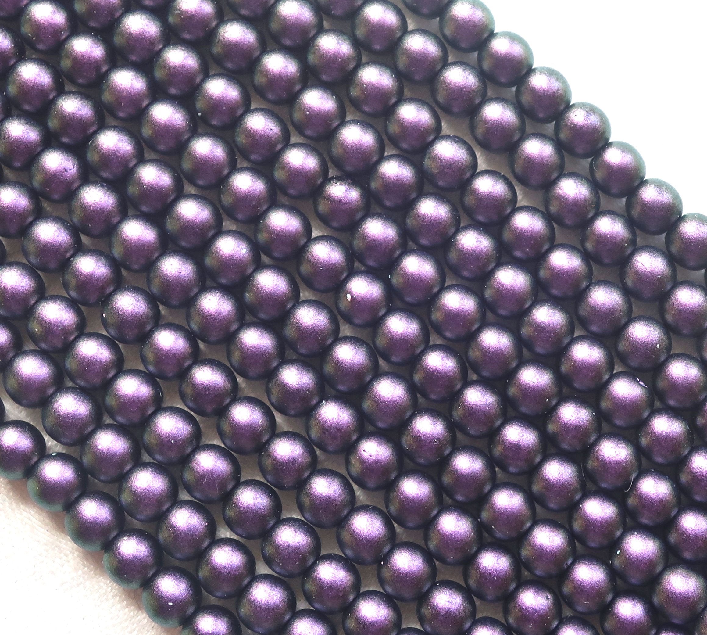 Lot of 50 6mm Czech glass druk beads, Polychrome Black Currant, deep purple smooth round druks with a mette finish C81101 - Glorious Glass Beads