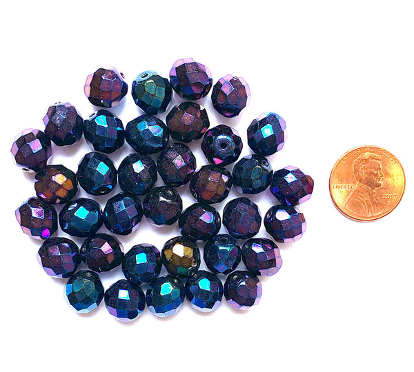 Twenty Czech glass fire polished faceted round beads - 10mm blue iris beads C0057