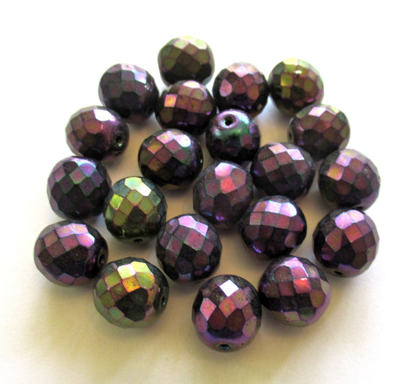 Ten Czech glass fire polished faceted round beads - 12mm purple iris beads C0089