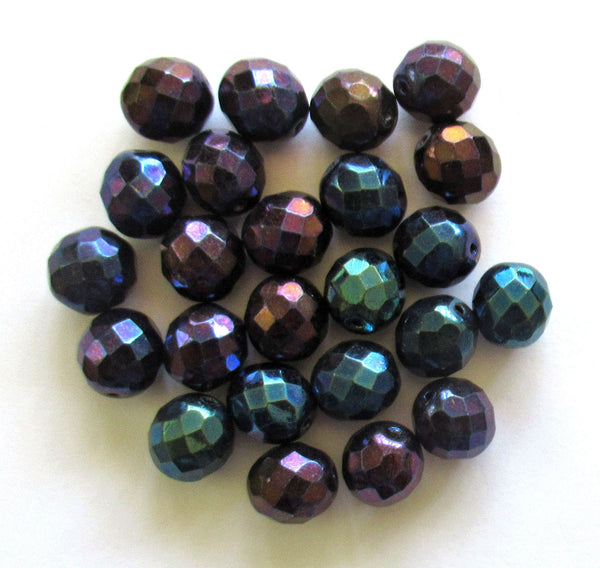 Ten Czech glass fire polished faceted round beads - 12mm blue iris beads C0087