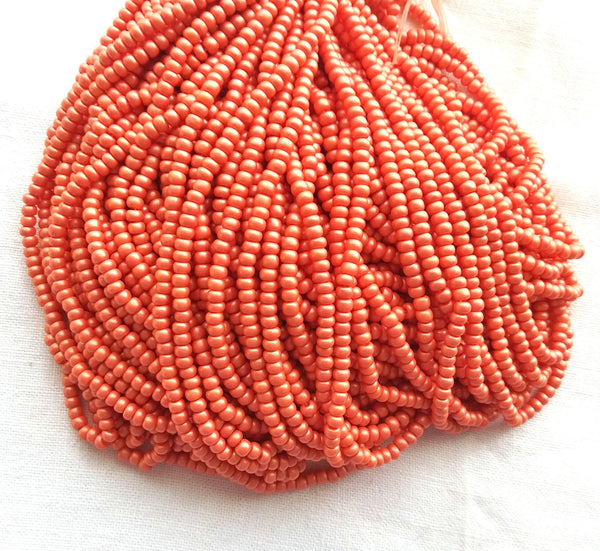 24 grams Czech 6/0 glass seed beads - opaque matte tangerine orange pearl size 6 Preciosa Rocaille 4mm spacer beads - C0031