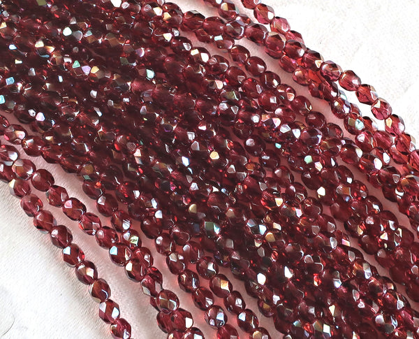 Lot of 50 4mm Fuchsia Celsian Czech glass beads, deep pink firepolished, faceted round beads, C3850 - Glorious Glass Beads