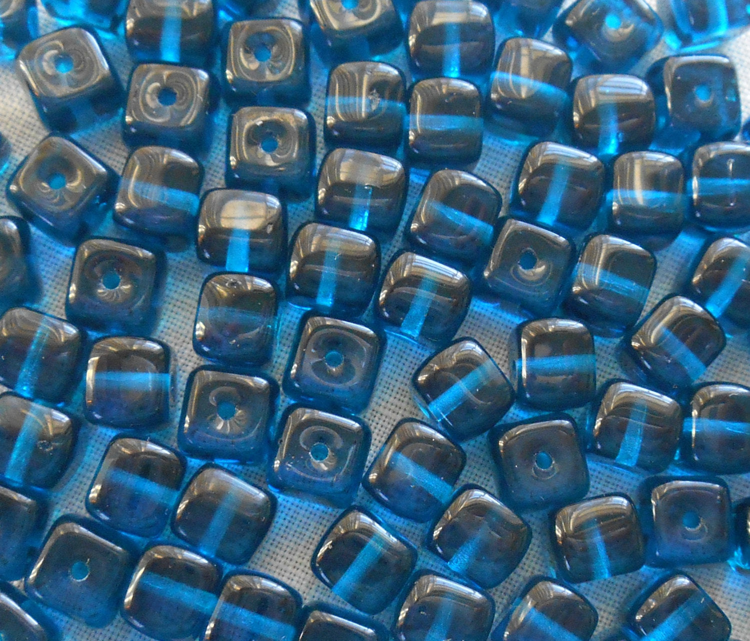 Lot of 25 Capri Blue Cube Beads, 5 x 7mm Czech glass beads, C1225
