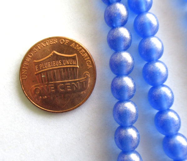 Lot of 50 6mm Czech glass druk beads - Sueded Gold Sapphire Blue smooth round druks, C0036