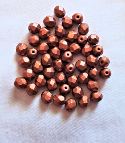 25 6mm Matte Metallic Antique Copper Czech glass beads - firepolished, faceted round beads, C2525