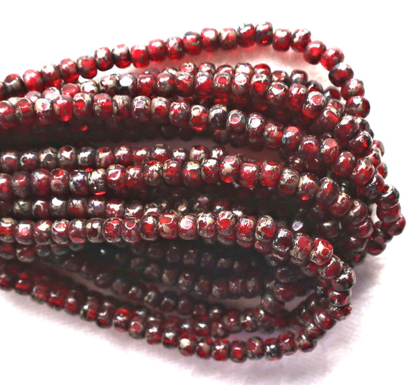 50 4 x 3mm, Tricut, Tri-cut, 3 cut Round Czech glass beads, Garent Red picasso, earthy, rustic 6/0 seed beads C66101 - Glorious Glass Beads