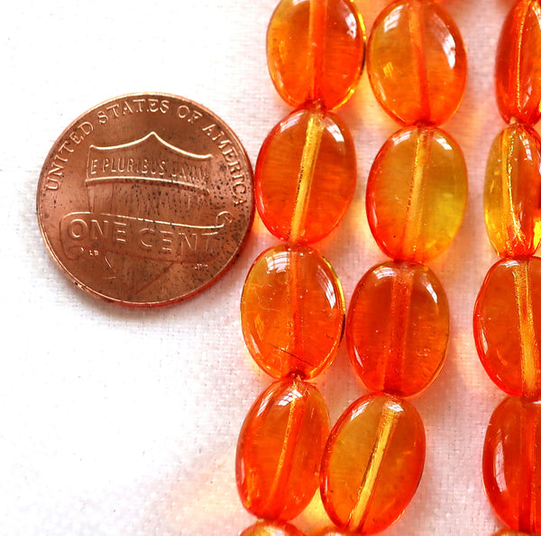 25 Fire Opal, orange & yellow flat oval Czech Glass beads, 12mm x 9mm pressed glass beads C00801