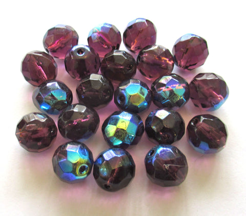 Ten Czech glass fire polished faceted round beads - 12mm amethyst purple ab beads C0089