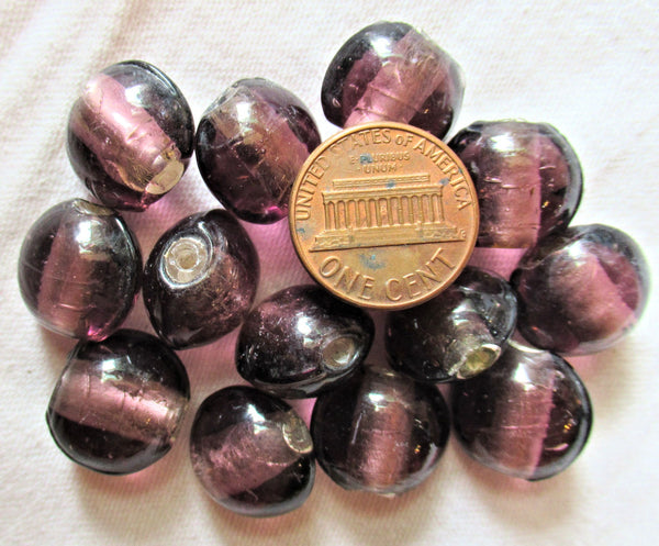 Lot of ten amethyst / purple silver foil glass beads - large oval purple or amethyst focal beads - approx 16 x 14mm made in India 6801