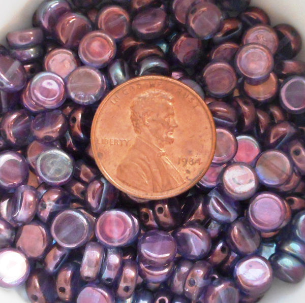 50 6mm Czech glass flat round Lumi Amethyst or Purple beads, little coin or disc beads C9450 - Glorious Glass Beads