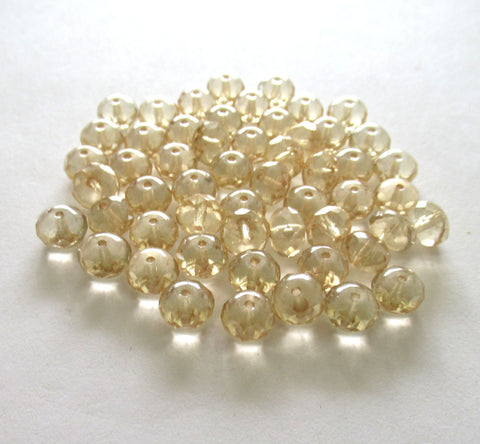 25 Czech glass puffy rondelle beads - 9 x 6mm transparent champagne luster faceted fire polished rondelles C00002