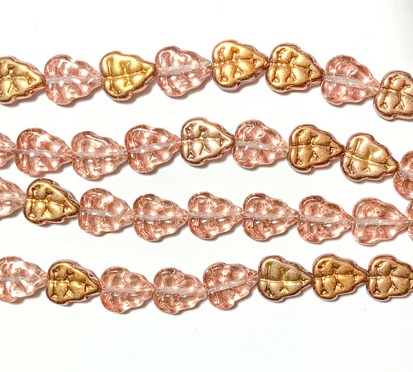 Lot of 25 Czech glass leaf beads, Apollo gold, center drilled 10 x 8mm beads C0076
