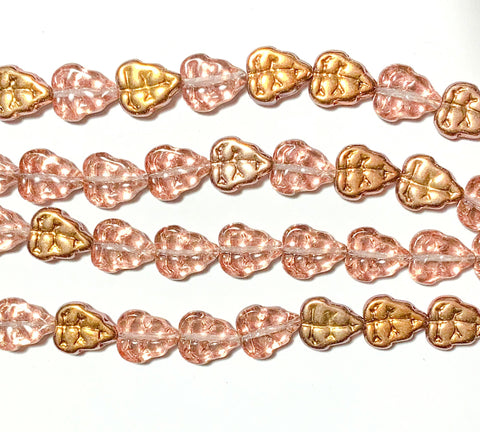 Lot of 25 Czech glass leaf beads, Apollo gold, center drilled 10 x 8mm beads C0076