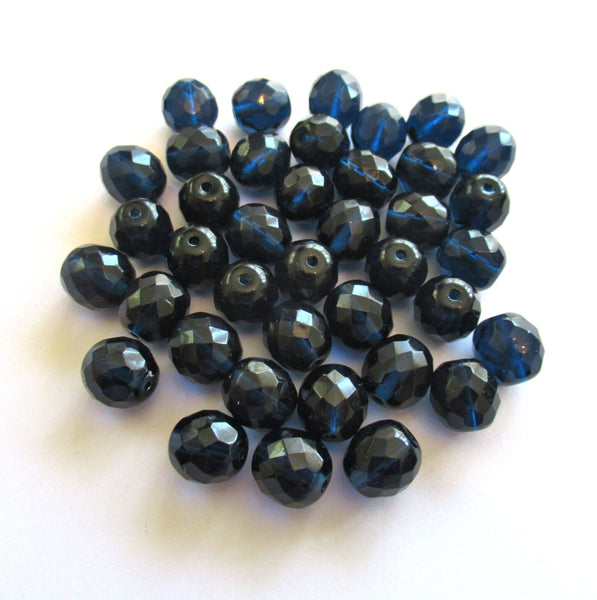 Twenty Czech glass fire polished faceted round beads - 10mm dark capri blue beads C0096