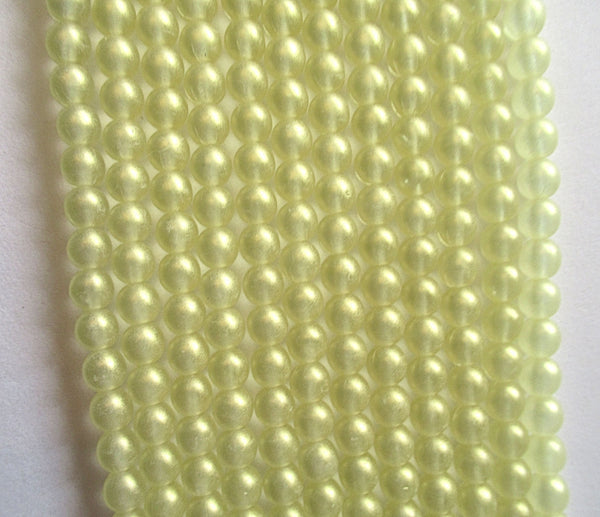 50 6mm Czech glass druk beads - Sueded Gold jonquil lemon yellow smooth round druks - C0056