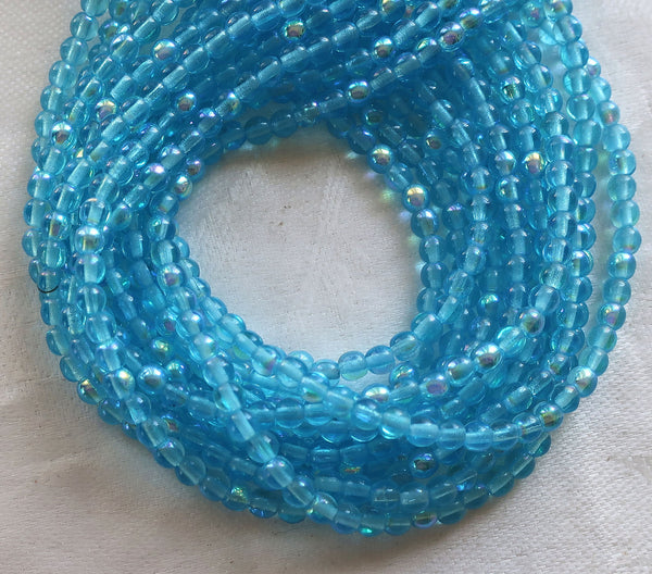 Lot of 100 4mm Czech Aquamarine, Aqua AB Czech glass druks, smooth round druk beads C7601 - Glorious Glass Beads