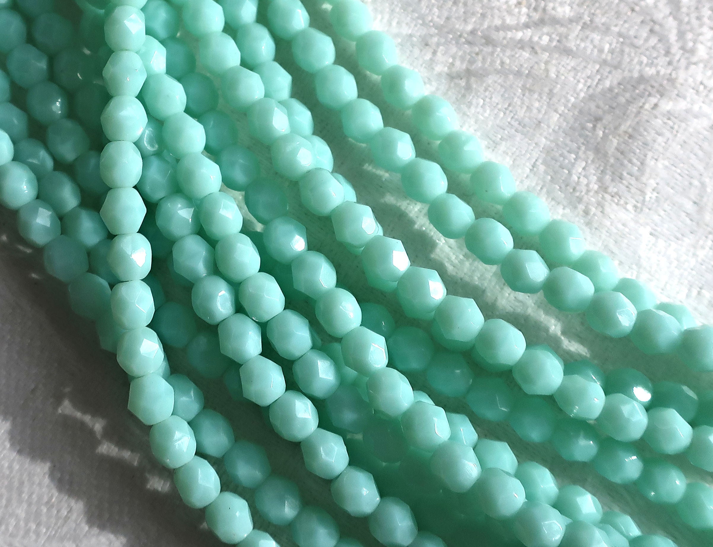 Light Green Opaque, Czech Fire Polished Round Faceted Glass Beads